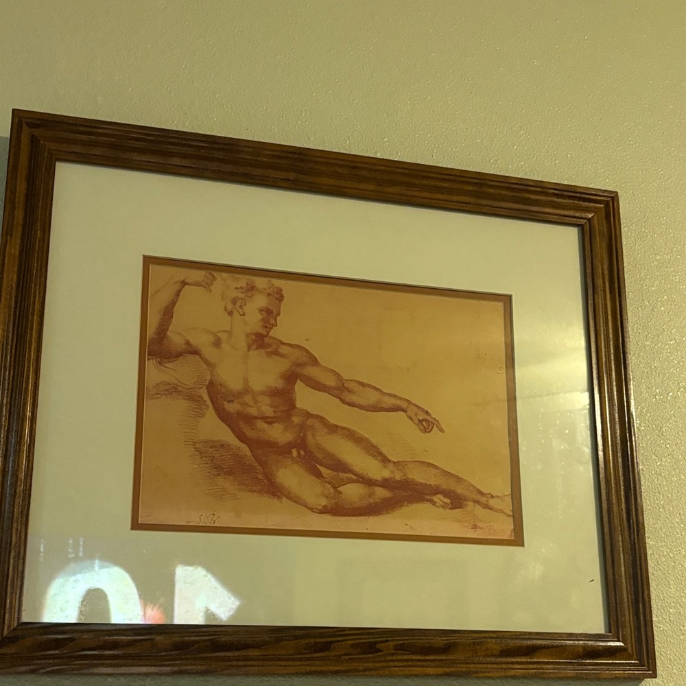 Framed Art Print with Wooden Frame Roman Neo classic Male nude print